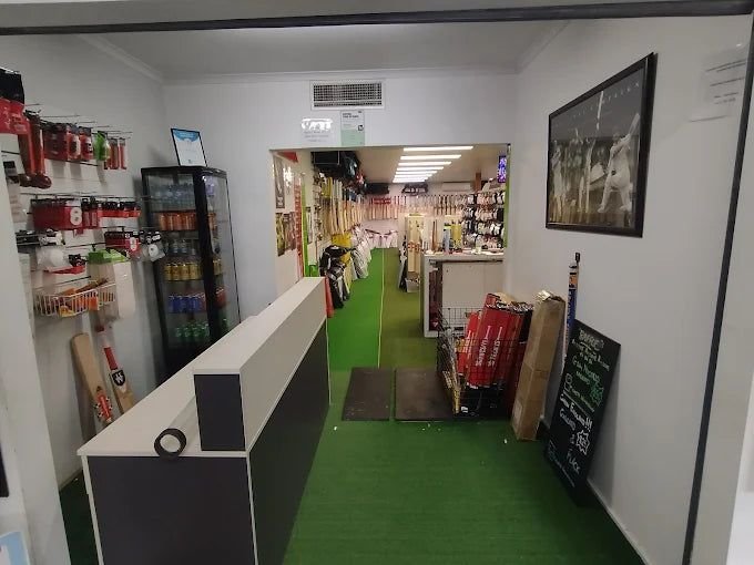 Inside the Topline Cricket pro shop, fully stocked with kit
